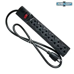 HOME LIGHT - Supresor de Pico 6 Tomas Negro 1 metro,