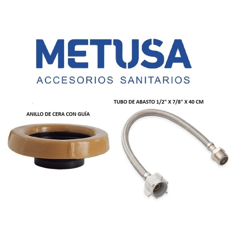 KIT METUSA: ANILLO DE CERA C/GUÍA +TUBO DE ABASTO VINIL 1/2" X 7/8" X 40CM