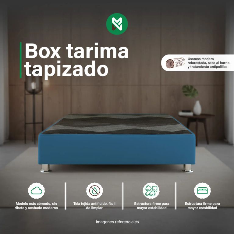 Box Tarima reforzado y acolchada Queen Turquesa Patas instaladas