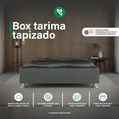 MUEBLES MACRUMO - Box Tarima reforzado y acolchado Queen - Gris Oscuro Patas instaladas