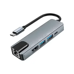 OEM - Adaptador Hub 5 en 1 Tipo C a RJ45, HDMI, 2*USB 3.0 y Tipo C