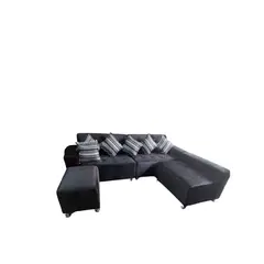 AMOBLART - Seccional Paradisse 4 Piezas + Banqueta + 6 cojines - Negro
