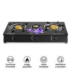 GENERICO - Cocina de Mesa a Gas de 3 Hornillas Vitrocerámico