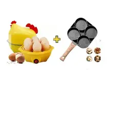 GENERICO - Pack Hervidor Eléctrico de Huevos de Gallina y Sartén 4 divisiones