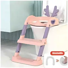GENERICO - Asiento Baño Entrenamiento para Bebes Regulable Plegable con Escalera - Rosa - M