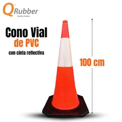 QRUBBER - Cono de tránsito de 100cm naranja con base de caucho QRubber