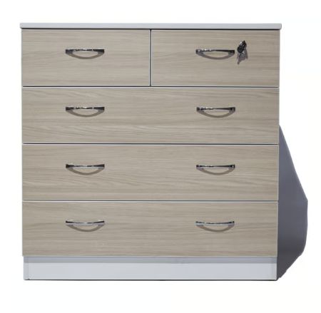 Cómoda 90cm - 5 Cajones Arena con cajón con seguro - Armado