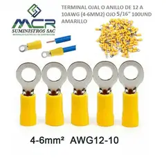 GENERICO - TERMINAL OJAL AMARILLO AISLADO DE 12 A 10AWG (4-6MM2) OJO 5/16" 100UND
