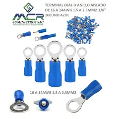 GENERICO - TERMINAL OJAL AZUL O ANILLO AISLADO DE 16 A 14AWG AZUL OJO 1/8" 100UND