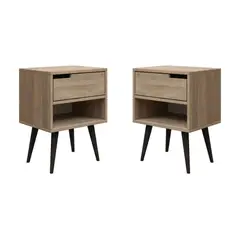 MUEBLES MACRUMO - Veladores Vintage 1 cajón color Vienés (set x2)