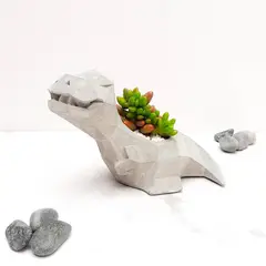 CONKRETE - Maceta de Cemento Dinosaurio T-rex + Planta Suculenta aleatoria