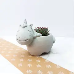 CONKRETE - Maceta de Cemento Unicornio + Planta Suculenta aleatoria