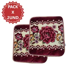 GENERICO - Pack 2 Alfombras de flores Piso de felpa de 50x50cm - Rojo