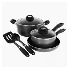 OSTER - Juego de Ollas aluminio antiadherente 7 piezas Clairborne gris