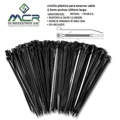 GENERICO - AMARRA CABLE CINTILLO DE 2.5 MM DE ANCHO X 100 MM DE LARGO NEGRO