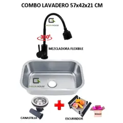 GENERICO - COMBO DE LAVADERO 57X42X21 CM + MEZCLADORA  FLEXIBLE NEGRO