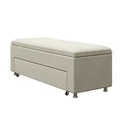 MUEBLES MACRUMO - Zapatera de madera tapizada baúl 150cm- color beige - Tela antifluidos