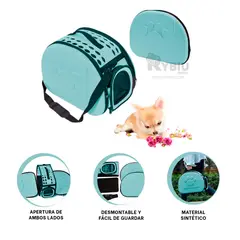 GENERICO - Transportin Compacto para Mascotas Celeste Y+Stickers