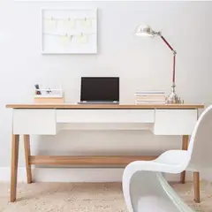 TU MESITA - Escritorio Contemporáneo Hans color BlancoMarrón 3 cajones