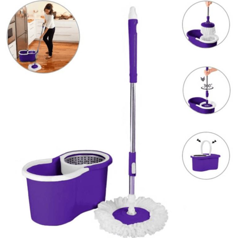 Trapeador Escurridor Giratorio Automático Con 2 Mopas Morado