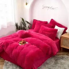 GENERICO - EDREDÓN PIEL DE OSO DOS PLAZAS + 2 FUNDAS DE ALMOHADA FUCSIA