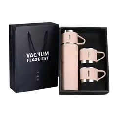 GENERICO - Set Termo + 3Tazas Para Bebidas Acero Inoxidable Palo Rosa -500 Ml