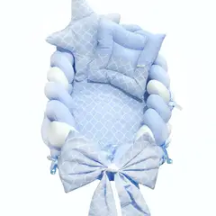 BABY MERINOS - Nido Colecho Trenzado Rombo Celeste