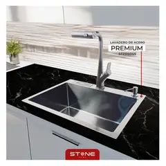 STONE - LAVADERO DE ACERO PREMIUM STPR6045 C PORTACUCHILLO Y DISP JABON