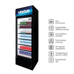 VENTUS - Visicooler 1 puerta 360L LG-360 LED- Negro