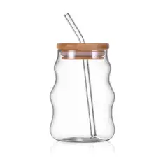 MOLAND - 2 Vasos Montana liso con tapa de bambú y cañita de vidrio