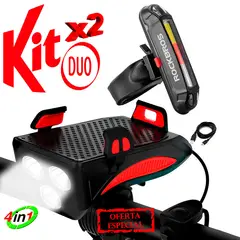 ROCKBROS - PortaCelular con 3 Leds Sirena PowerBank y Luz roja