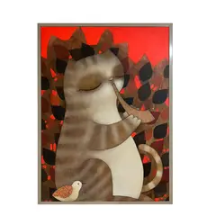 MAP DESIGN HOME - Cuadro Decorativo al Óleo Cantar Felino 63x83 cm
