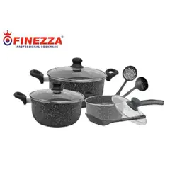 FINEZZA - Juego de Ollas de Roca Volcánica 9 piezas p/ inducción