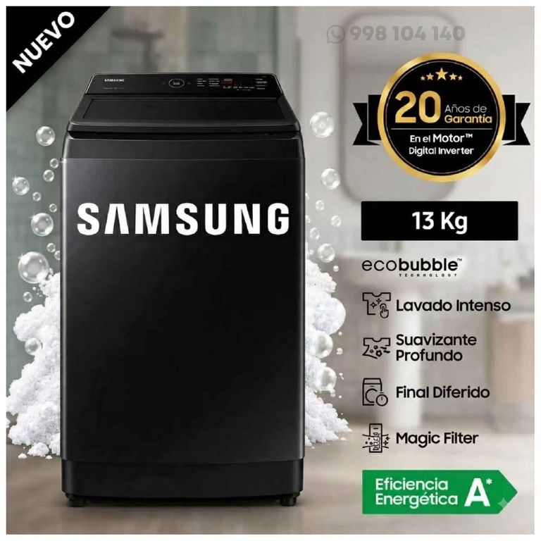 Lavadora Samsung 13Kg Carga Superior Ecobubble WA13CG5441BV - Modelo Nuevo