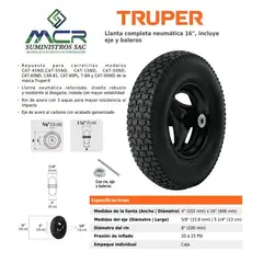 TRUPER - Llanta completa neumática 16 incluye eje y baleros
