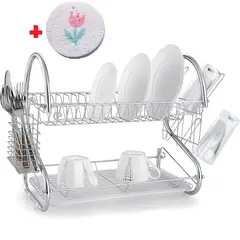 GENERICO - Escurridor de platos rack de cocina 2 niveles cromado