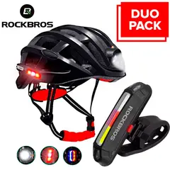 ROCKBROS - CASCO Mas LUZ LED de 3 colores (Rojo-Azul-Blanco) Pack-Duo