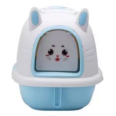 GENERICO - Arenero Cerrado Animado Con Orejitas Para Gato-Celeste