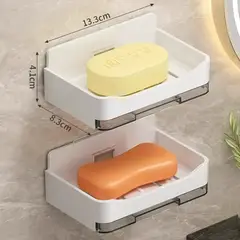 GENERICO - Jabonera de Pared de Dos Capas Sin Perforación con 2 Ganchos Blanco x 2 unidades