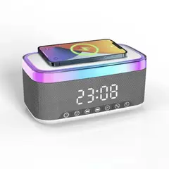 GENERICO - Parlante Bluetooth con reloj de carga inalámbrica despertador