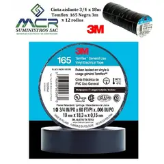 3M - Cinta aislante 3/4 x 18m Temflex 165 Negra x 12 rollos