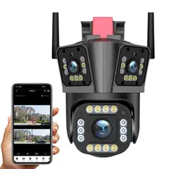 GENERICO - Cámara de Seguridad de 3 Lentes IP66 Wifi Sirena Visión Nocturna LANTUN 839F-2