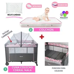 EBABY - Cuna corral colecho NALA ROSADO HOT mas COLCHON