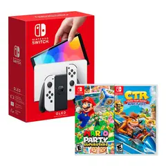 NINTENDO - Consola Switch Oled Blanco + Mario Party Superstar + CTR