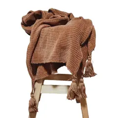 GENERICO - Manta - Pie de cama 200x120 en Tejido Waffle + borlas - Camel