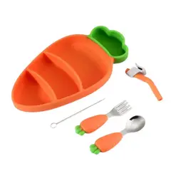 GENERICO - Set Plato y Cubiertos para Bebe Estilo Zanahoria Naranja