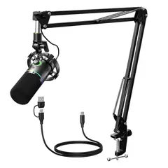 MAONO - Kit Microfono Usb Gamer Condensador Cardioide Podcast Live Tik Tok RGB - PD200XS