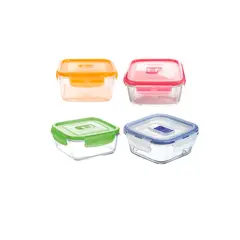 Luminarc - Pack  taper X4 cuadrado 380 ml c/tapa diversos colores