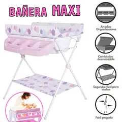 EBABY - BAÑERA CAMBIADOR PLEGABLE MAXI ROSADO
