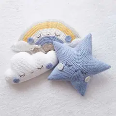 BE CRAFTY - Pack x3 Cojines de Cuna Nube Estrella y Arco Iris para Niño